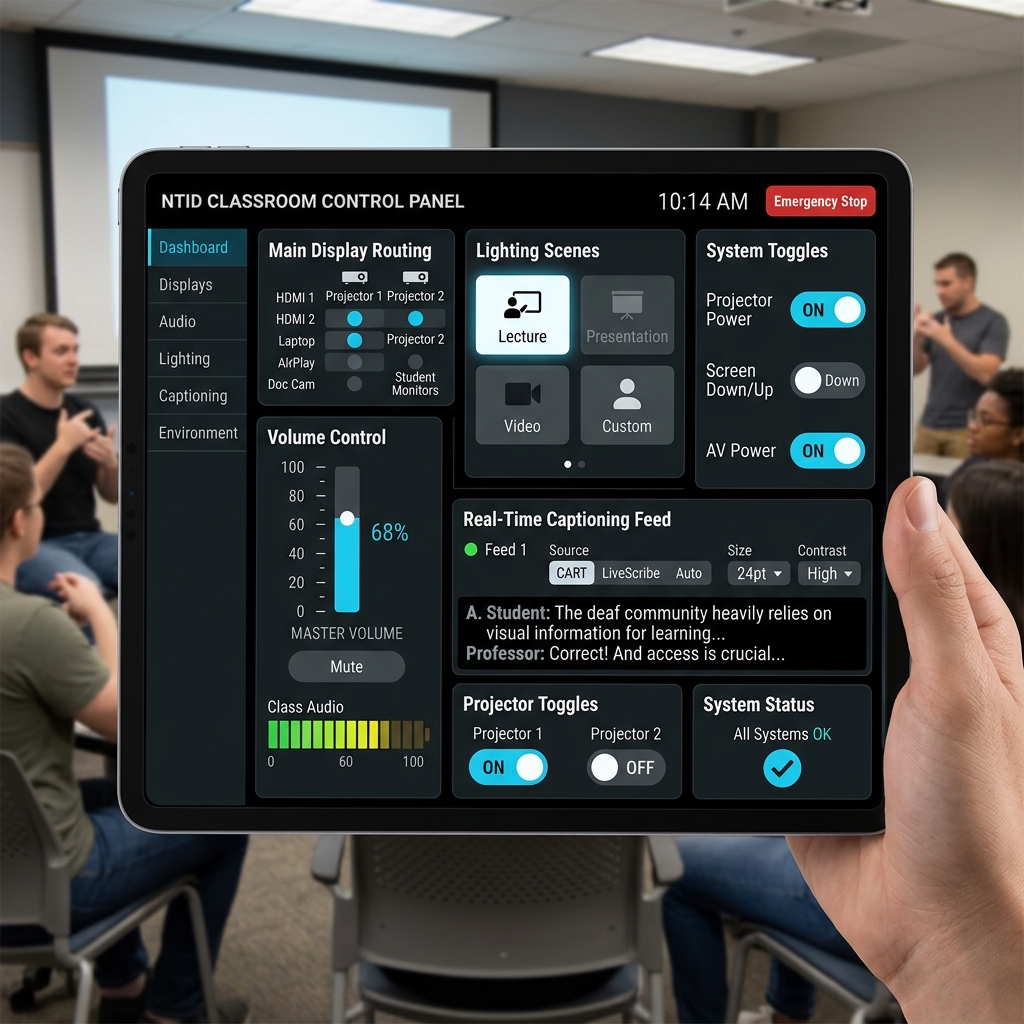 NTID Classroom Control Panel UI Mockup